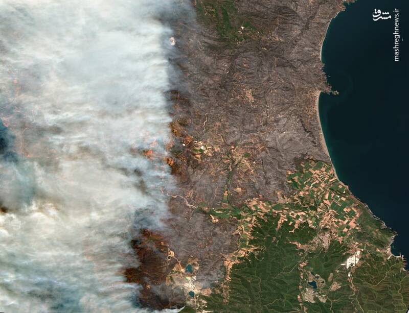 تصویر ماهواره ای از آتش سوزی گسترده در یونان+عکس