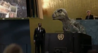 سخنرانی یک دایناسور در سازمان ملل+عکس