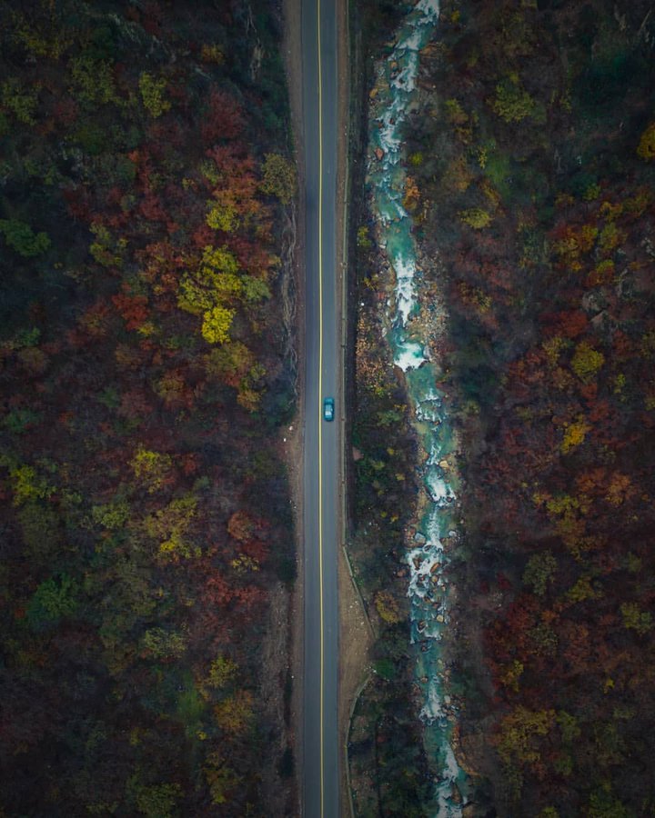 تصویر هوایی بی‌نظیر از جاده چالوس+عکس