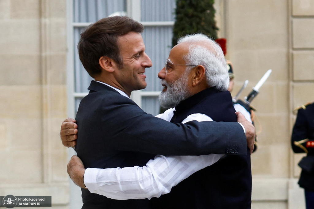 دیدار صمیمانه نخست‌وزیر هند با مکرون در فرانسه+عکس