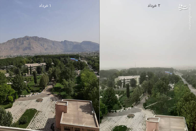 وضعیت کرمانشاه قبل و بعد از طوفان گرد و خاک+عکس