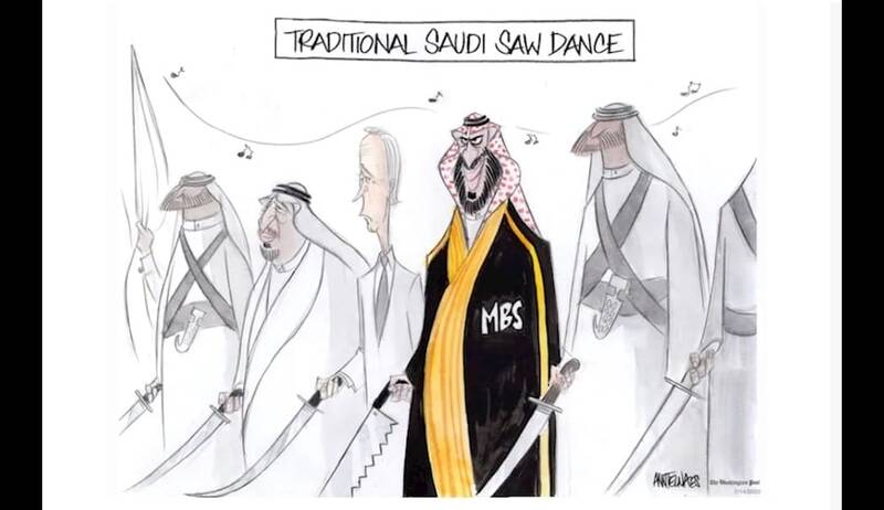 کاریکاتور معنادار از رقص شمشیر بایدن در عربستان+عکس