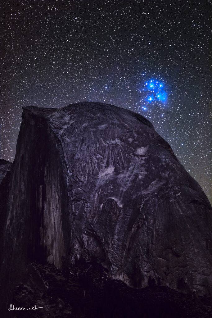 خوشه پروین بر فراز سنگ نیمه گنبد کالیفرنیا+عکس