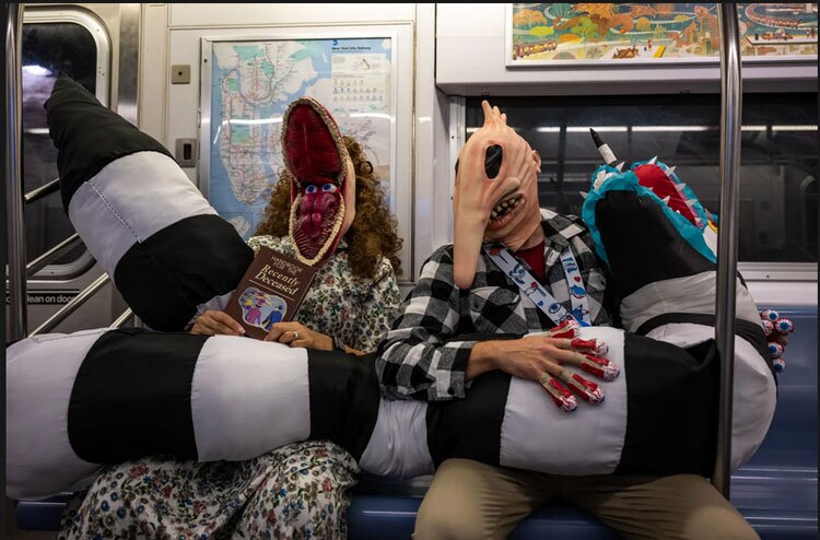 مسافرانی با لباس‌های عجیب در مترو+عکس