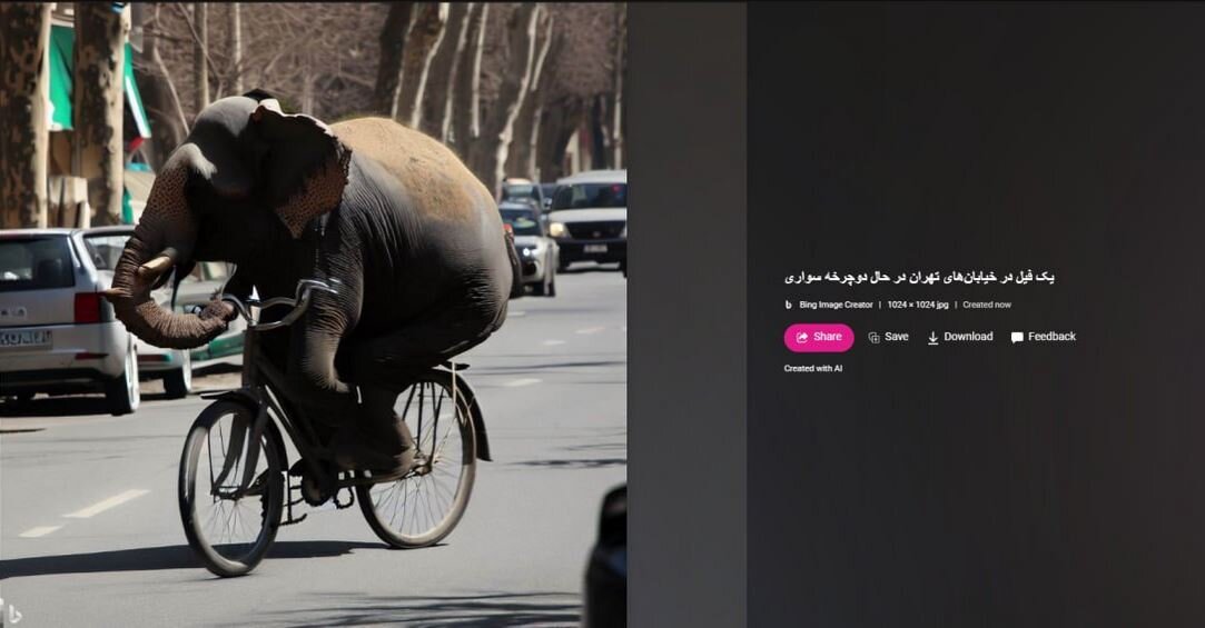 تصویر عجیب از دوچرخه‌سواری یک فیل در خیابان‌های تهران+عکس