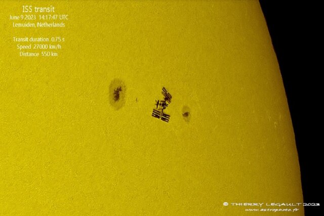 عبور ایستگاه فضایی بین المللی از روبروی خورشید+عکس