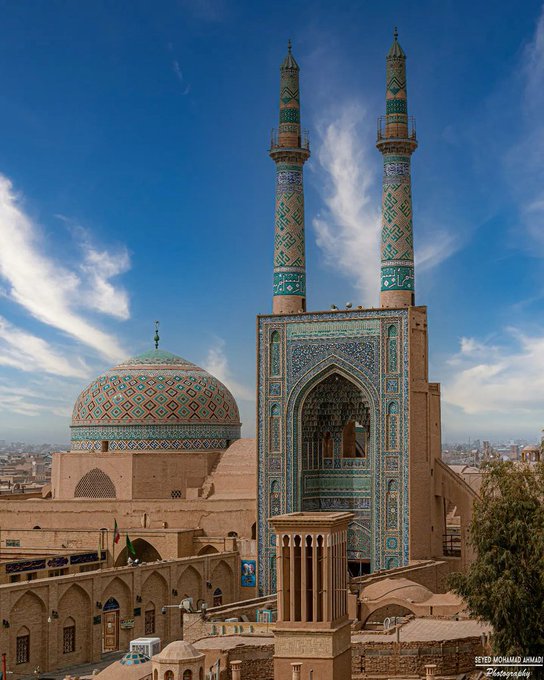  مسجدی شگفت‌انگیز با مناره‌هایی باشکوه در یزد+عکس