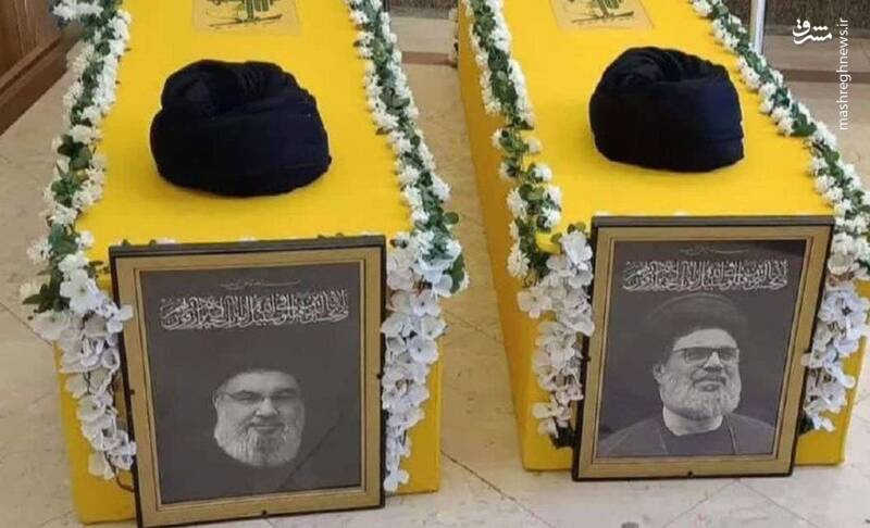  اولین تصویر از تابوت‌های شهیدان سید حسن نصرالله و سید هاشم صفی‌الدین 