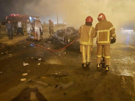 آتش سوزی مرگبار بعد از تصادف در اتوبان تهران-قم +عکس