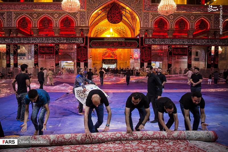 مفروش شدن حرم امام حسین (ع) برای جمعیت میلیونی +عکس