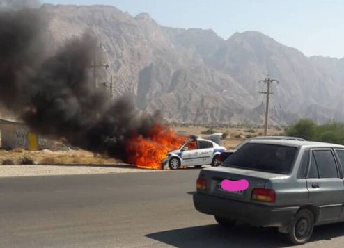 ماجرای آتش گرفتن خودروی پلیس در بوشهر چه بود؟ +عکس