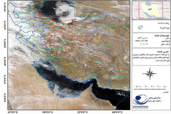 سازمان فضایی ایران نقشه نرخ پیشرفت جغرافیایی کرونا را منتشر کرد