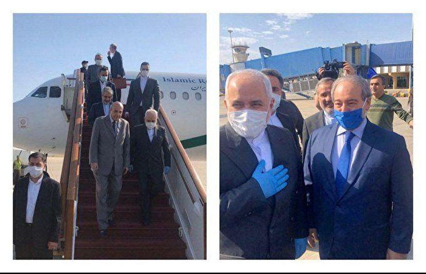 استقبال با ماسک از ظریف در فرودگاه سوریه +عکس