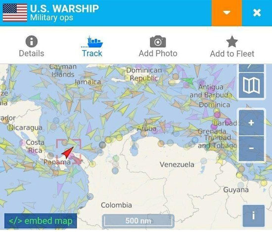 حرکت کشتی جنگی آمریکا به سمت ونزوئلا+عکس