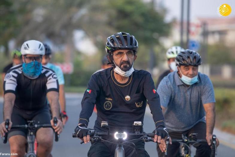 دوچرخه سواری حاکم دبی با محافظانش+عکس