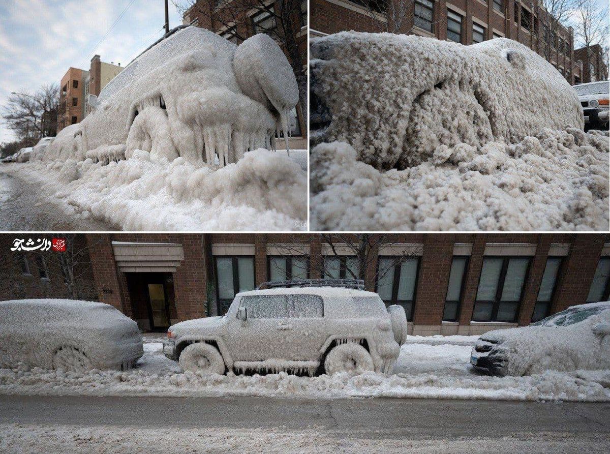 یخ زدگی باورنکردنی خودروهای کنار خیابان+عکس