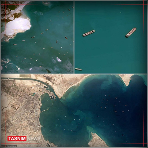 تصویر ماهواره ای از ترافیک کشتی ها در کانال سوئز+عکس