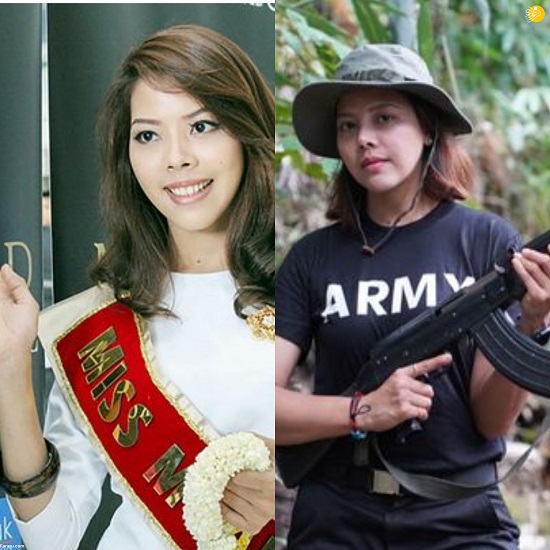 ملکه زیبایی میانمار اسلحه به دست شد+عکس