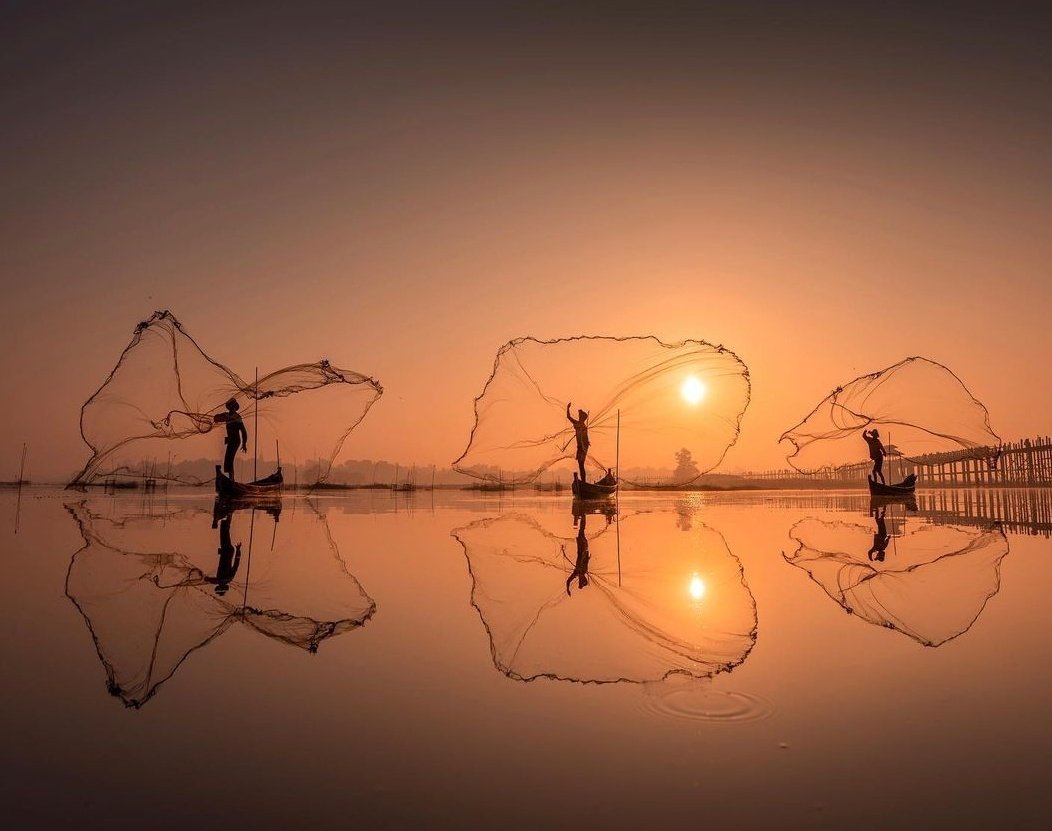 تصویر دیدنی از ماهیگیران میانماری+عکس