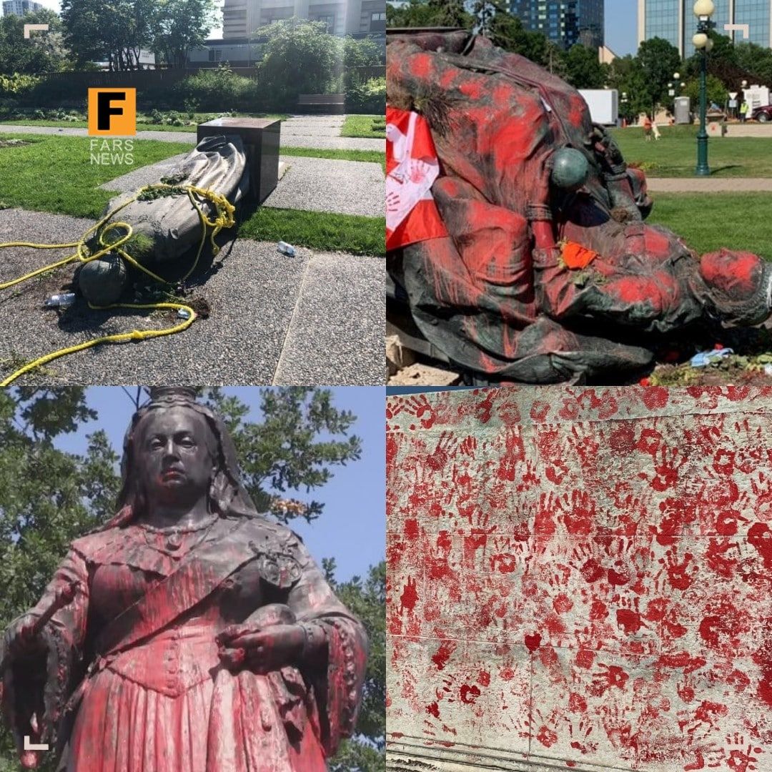رنگ پاشی به مجسمه ملکه انگلیس +عکس