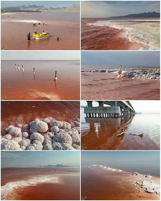 آب دریاچه ارومیه به رنگ سرخ درآمد+عکس